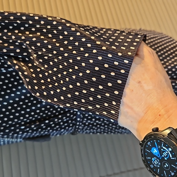 Flattering stretch chiffon type office top polka dot blouse will fit UK 12-14-16 - Picture 9 of 15